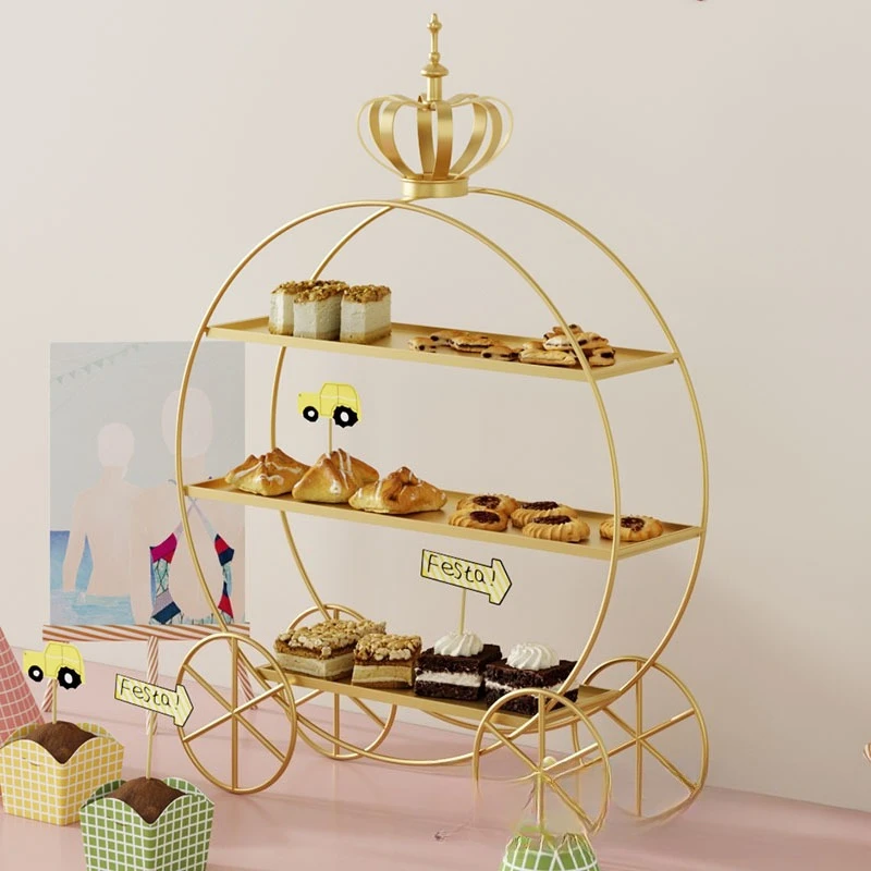 European dessert table display stand wedding decoration afternoon tea three-layer cake stand golden pastry ornament plate