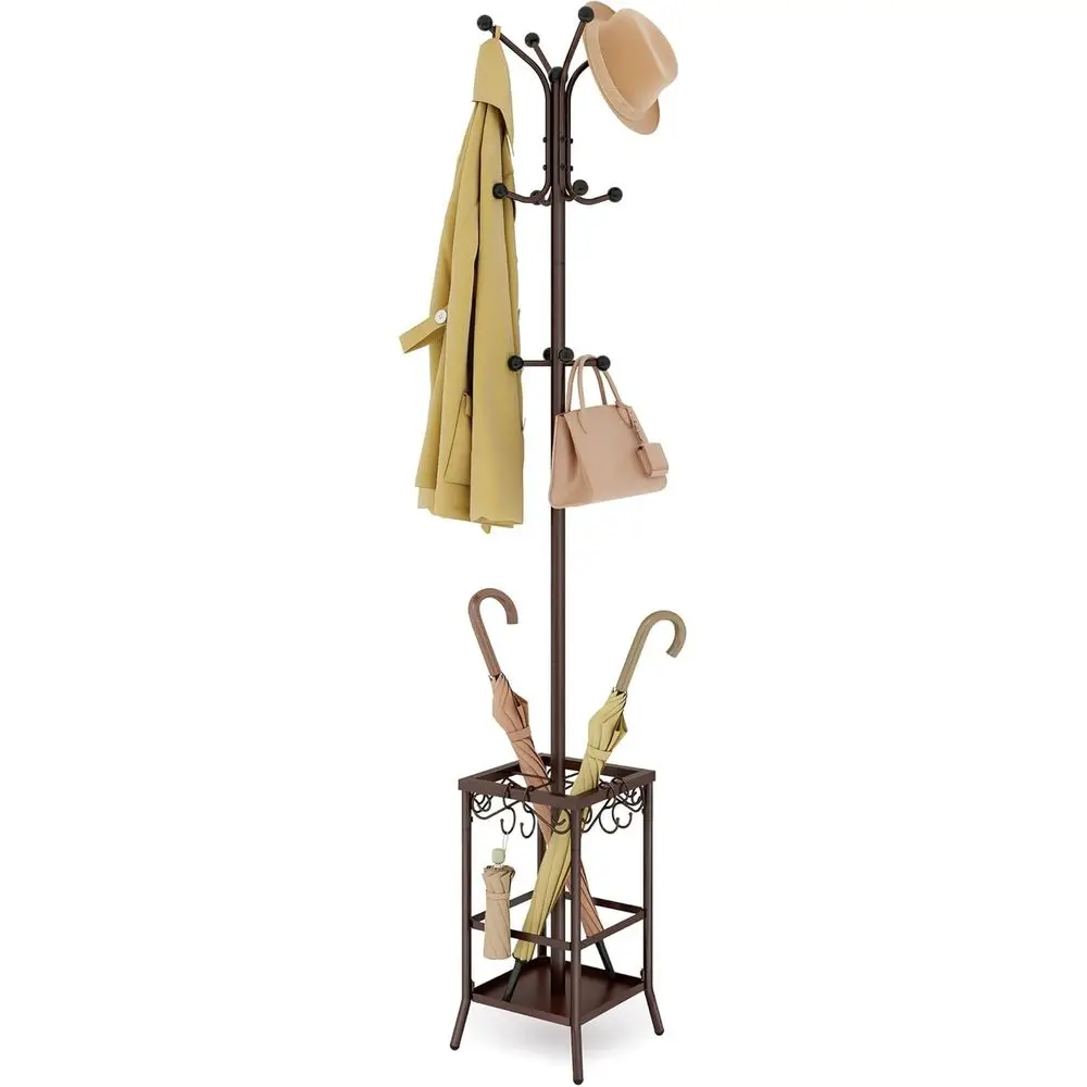 

Coat Rack reestanding, Coat Tree with Umbrella Holder, Metal Coat Rack Stand with 12 Hooks, Standing Coat Hanger Stand, Umbrella