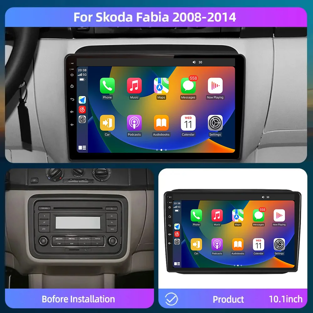 8GB+128GB Carplay Radio For Skoda Fabia 2008 2009 2010 2011-2014 Car stereo Multimedia Player Android Auto GPS navigation 2DIN