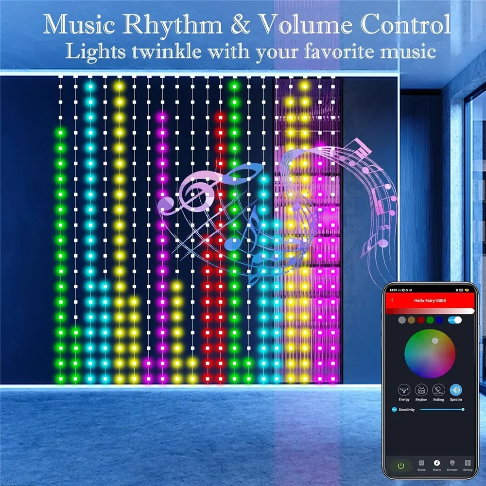 400 LEDs Smart Vorhang Lichter DIY Text LED String RGB Wasserdichte Lichterkette Musik Sync Display für Fenster Schlafzimmer Party decor