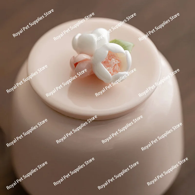 Small Pet Urn, Ceramic Handmade Flower Sealing Box, Cat and Dog Hair Memorial Portable Altar
