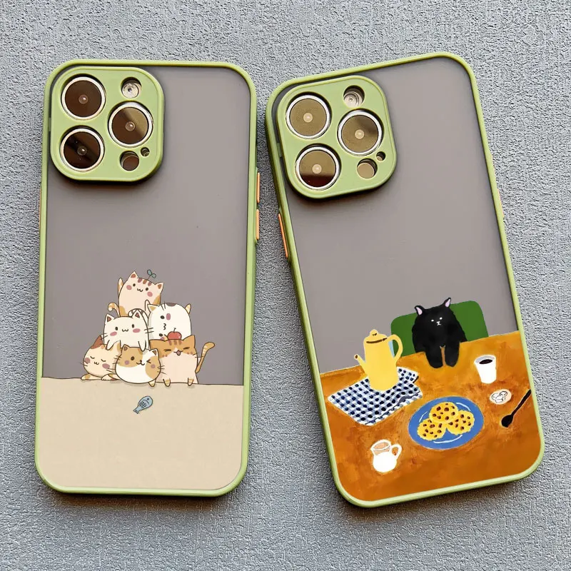 Niedliche Cartoon-Katzen-Illustrations-Handyhülle für iPhone 17 16 15 Pro Max Hüllen iPhone 14 13 12 11 Pro Max Mini XS XR X 16 PlusCover – Detail 17