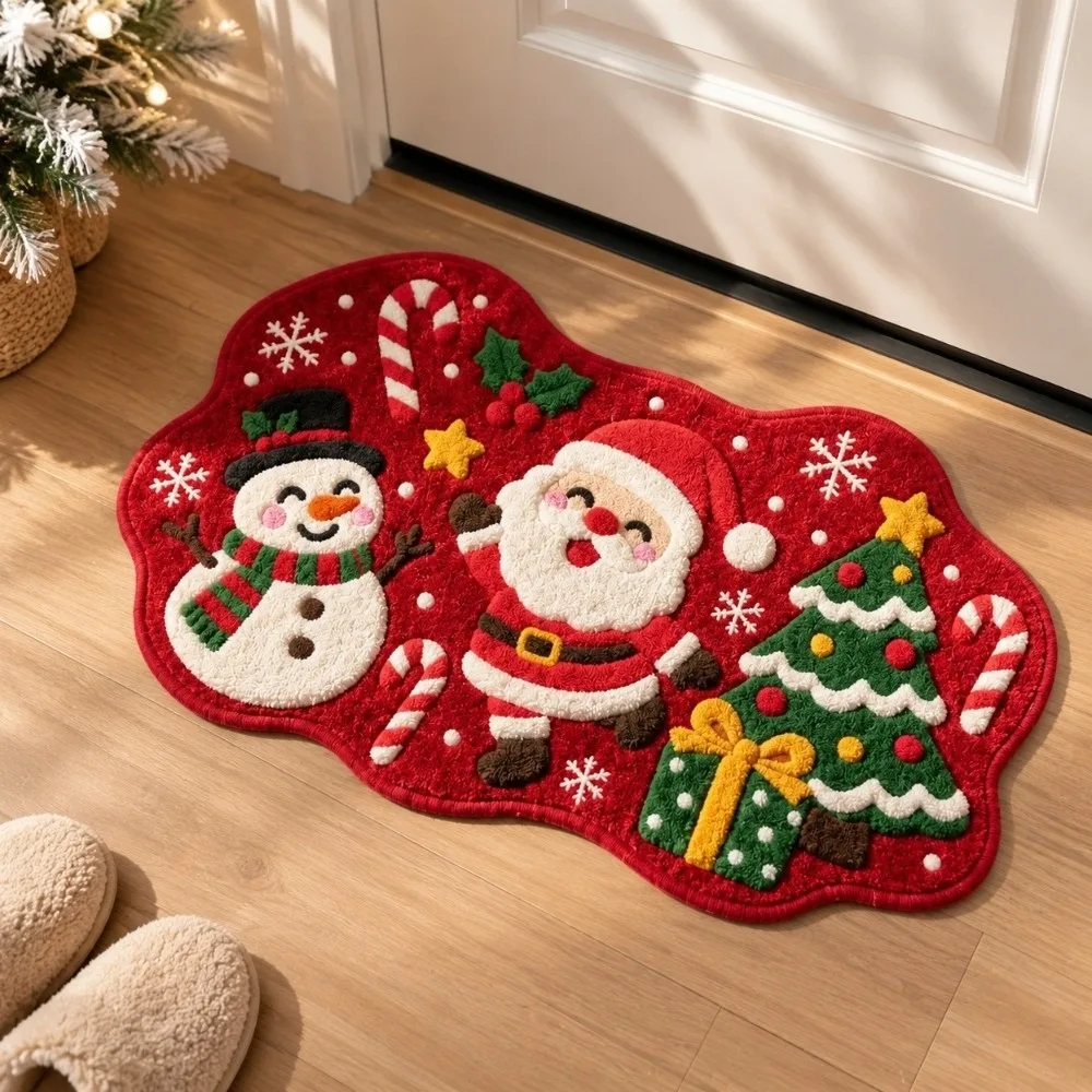Versitile 2D Flat Imitation Cashmere Doormat Washable Dust-proof Christmas Floor Mat Soft Wear-resistant Carpet Living Room