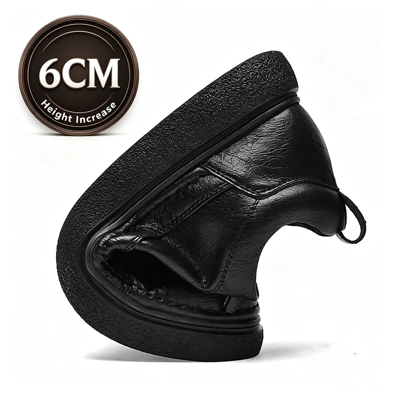 Men's 6CM Hidden Heel Elevator Shoes Casual Comfort Leather Sneakers All-match Daily Walking Non-slip Height Increase Men Shoes