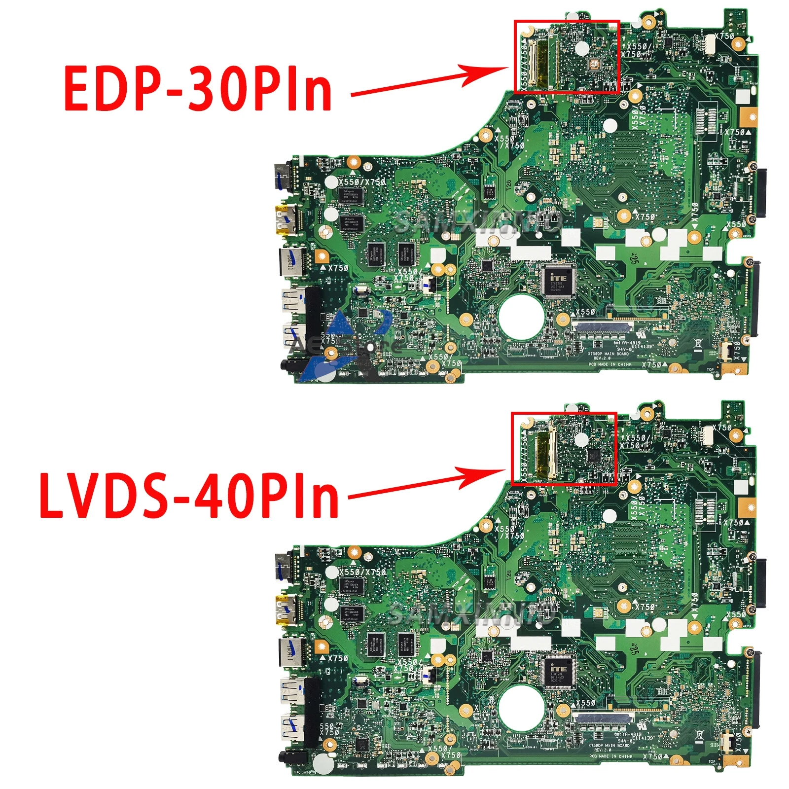 Placa base X550/X570 para ordenador portátil, placa base LVDS/EDP para ASUS X550D, X750D, X550DP, X750DP, A550D, F550D, K550D