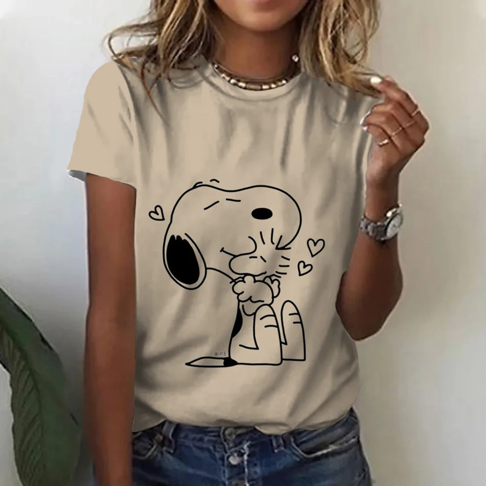 Y2k Crop Tops 2024 Aesthetic Cute Pink Snoopy print Baby Tees 2000s Vintage Cartoon O-neck Harajuku Short Sleeve Crop T-shirt