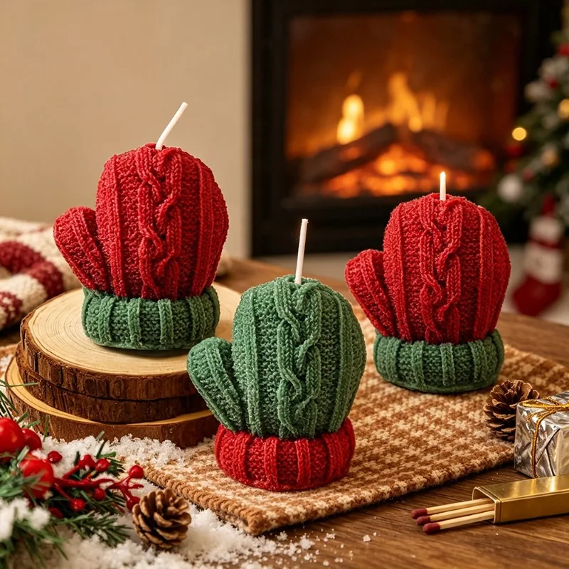 New Christmas Glove Scented Candle Handmade Poured Candle Home Bedroom Atmosphere Aromatherapy Decor Home Goods 5PCS
