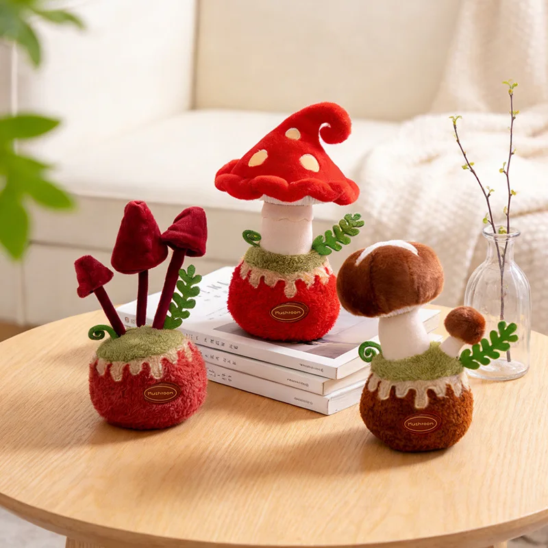 

Cartoon Potting Mushrooms Plush Toy Soft Stuffed Plant Shiitake Mushroom Doll Creative Funny Pine New Year Decor Girl Gifts