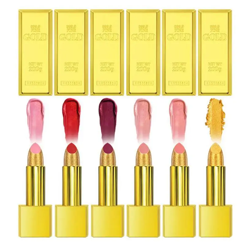 

Shimmery Gold Lipstick 6-Color Moisturizing Metallics Lipstick Sparkly Long Lasting Waterproof Smudge Proof For Women Lip Gloss