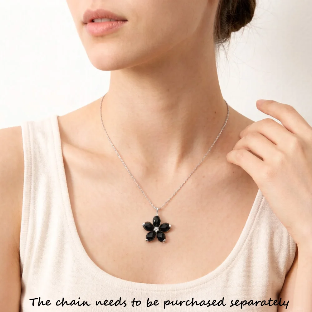 Ciondolo fiore di cristallo nero gioielli di moda di marca accessori europa regalo in argento Sterling 925 per donna