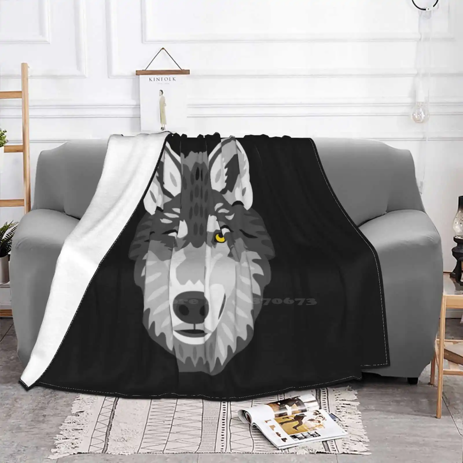 Gray Wolf Creative Design Comfortable Warm Flannel Blanket Gray Wolf Wolf Face Wolf Image Wolf Pack Wolf Picture Wolf