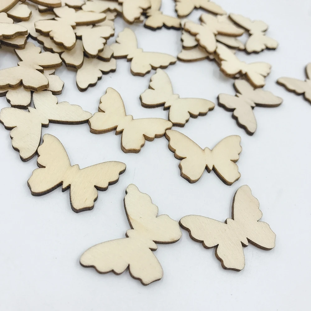 50pcs Butterfly Wooden Mini Crafts Wood Slices Ornaments For Birthday Wedding Party Table Decoration Kids DIY Painting Crafts