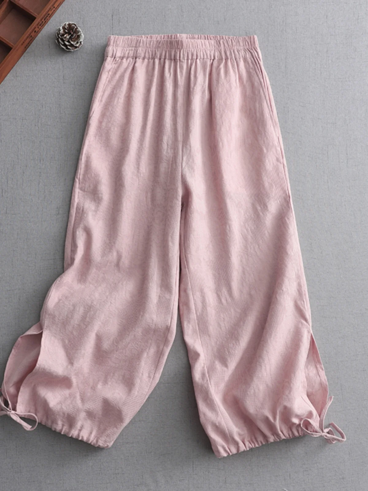 Pure Color Breathable Cotton Linen Harlan Lantern Pants Large Size Women's Trousers Belted Slim High Waist Nine Points Casual...