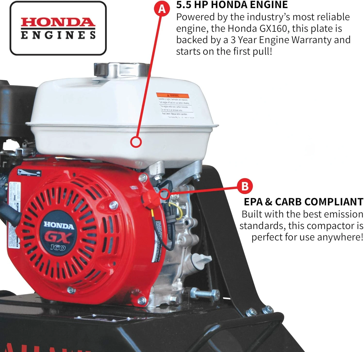 5.แผ่นสั่นสะเทือนฮอนด้าอัดแทมเปอร์5 HP สำหรับพื้นดินกรวดสิ่งสกปรกยางมะตอยเครื่องยนต์ GX160อัดแน่น