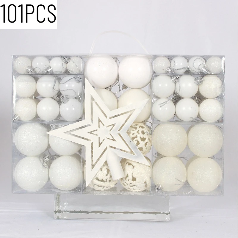 101PCS Christmas Party And Festival DIY Christmas Hanging Ornament Plastic Material Ornament Glossy Glitter Hollow Combined