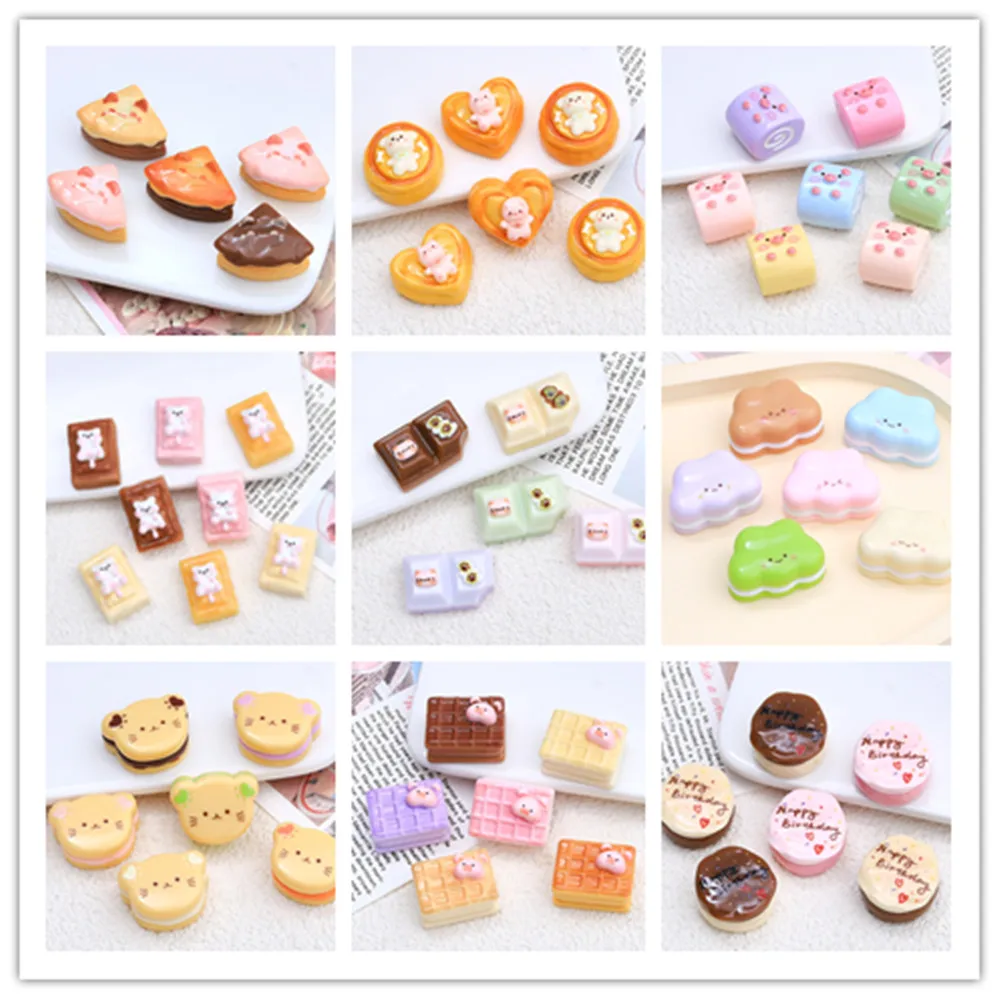 

100pcs Flat Back Resin Cartoon Cookie Bread Cake Cabochon Dollhouse Kawaii DIY Embellishments Accessories