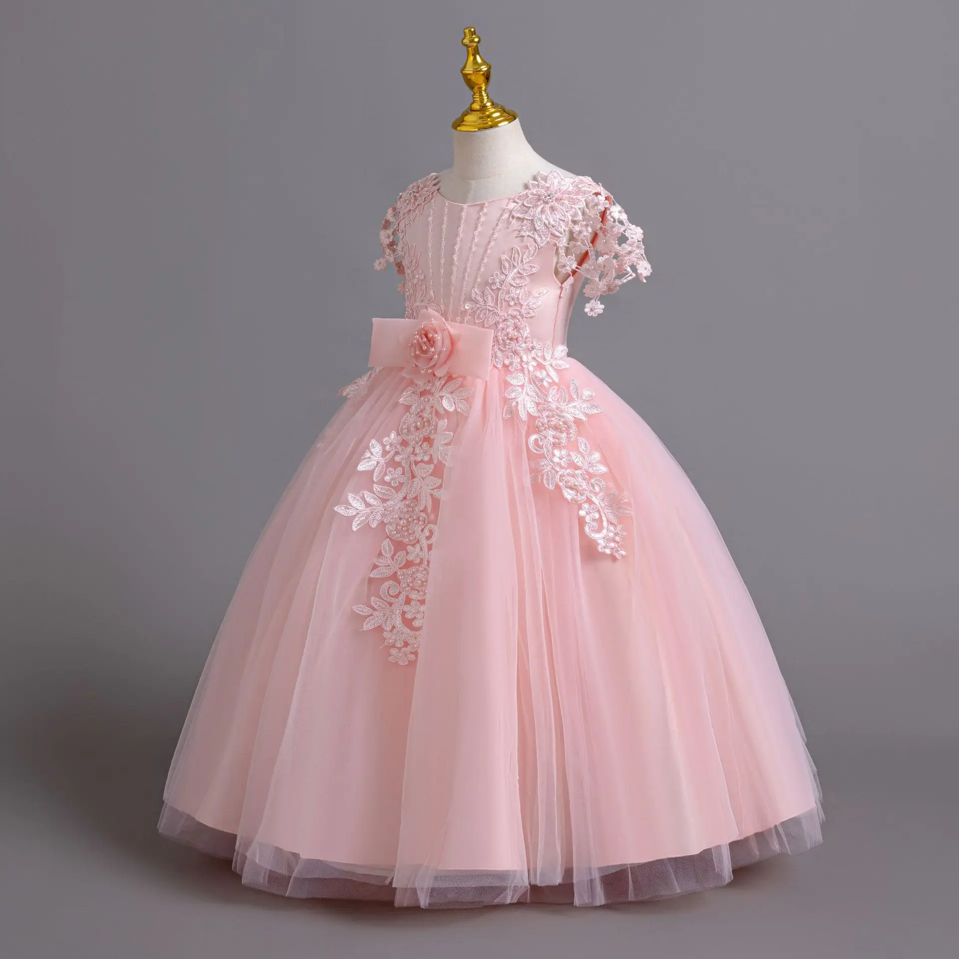 Hochwertiges, elegantes Partykleid für Mädchen, ärmellos, mit Perlen besetzt, Blumenmädchenkleid, formelles Ballkleid für Kinder, für Hochzeit, Geburtstag, Schönheitswettbewerb – Detail 12