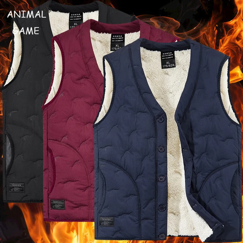 

New Men's Vest Jackets Waterproof Outerwear Button Sleeveless Coats Winter Warm Coat Casual Lightweight Thick Sherpa Lined Vests