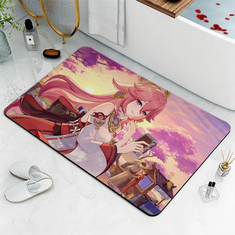 Alfombra de suelo Game G-Genshin Impact Yae Miko, alfombra de suelo antibacteriana y resistente a los olores, de diatomita ecológica, para cocina y baño