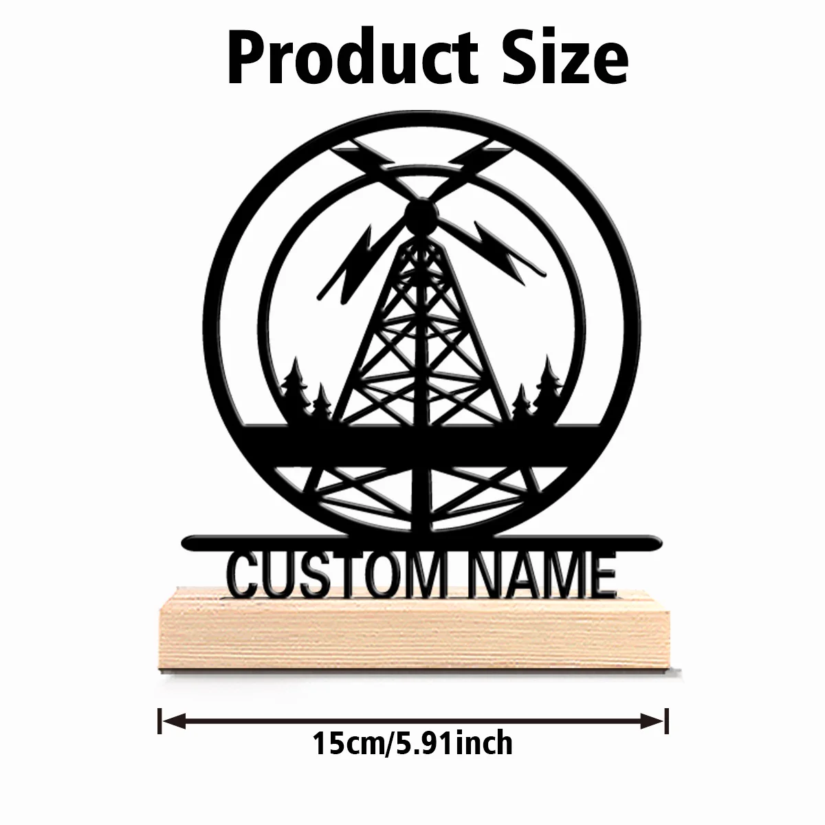 1pc New Design Personalized Custom power transmission tower Metal Statues With Wooden Base Tabletop Decoration suitable for powe