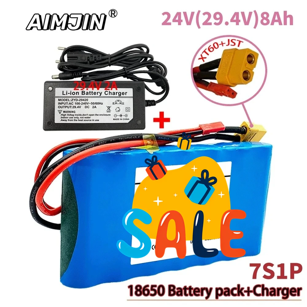 

AIMJIN 24V 7S1P 29V 8000mAh lithium ion battery pack is suitable for scooter toy bicycle with built-in BMS and charger sales