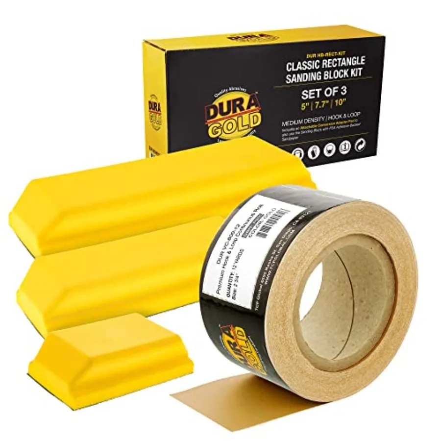 

Набор прямоугольных шлифовальных блоков Dura-Gold Pro Series с 3 блоками (5, 7-3/4 и 10 дюймов), креплением на липучке и адаптером PSA