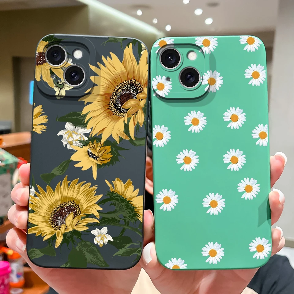 Cases For Apple iPhone 15 15 Plus 15 Pro 15 Pro Max Flower Liquid Silicone Protective For iPhone15 15plus 15 pro 15Pro Max Coque