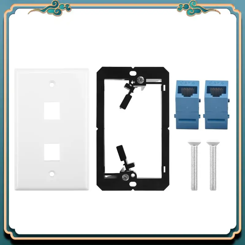 (New)-Ethernet Wall Plate With Low Voltage Mounting Bracket,Single Gang 2 Port Cat6 Keystone Ethernet Cable Wall Outlet