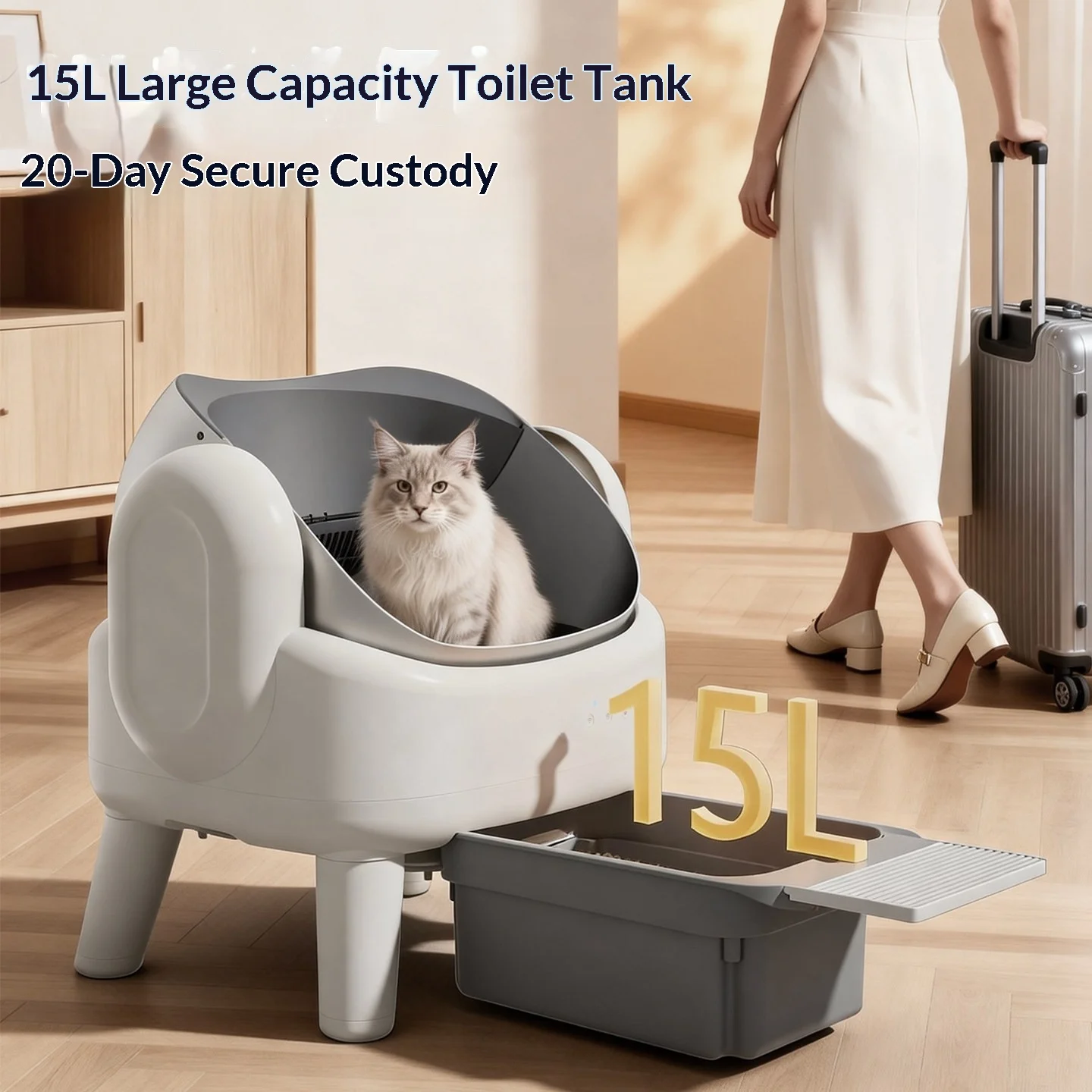 Self Cleaning Litter Box,Open Top Automatic Litter Box with App Control for Multiple Cats, Safety Sensors, Customized