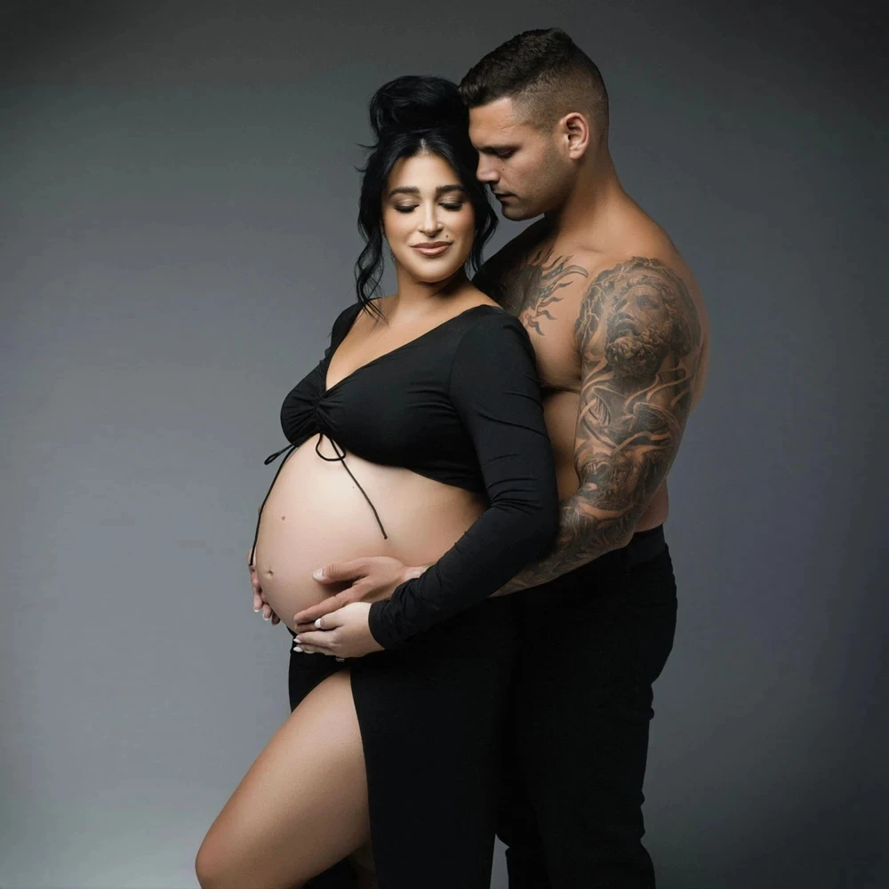 Elegant Maternity Dress Photoshoot Long Maxi Gown Adjustable Ties for Pregnancy Photo Session Baby Shower Two-piece set