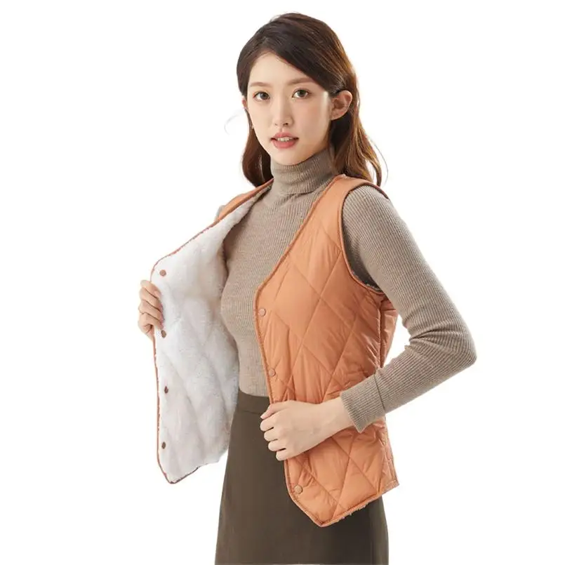 Women's Winter Short Coats Vests Jackets Sleeveless Solid Thicken Cardigan Padded Cotton Waistcoat Fashion Warm New Female Coats