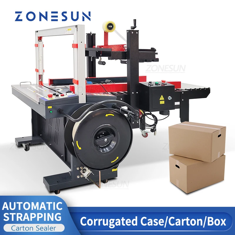 

ZONESUN Automatic Carton Sealing Machine Case Taping Strapping Packaging Equipment Boxing Sealer Production Machinery