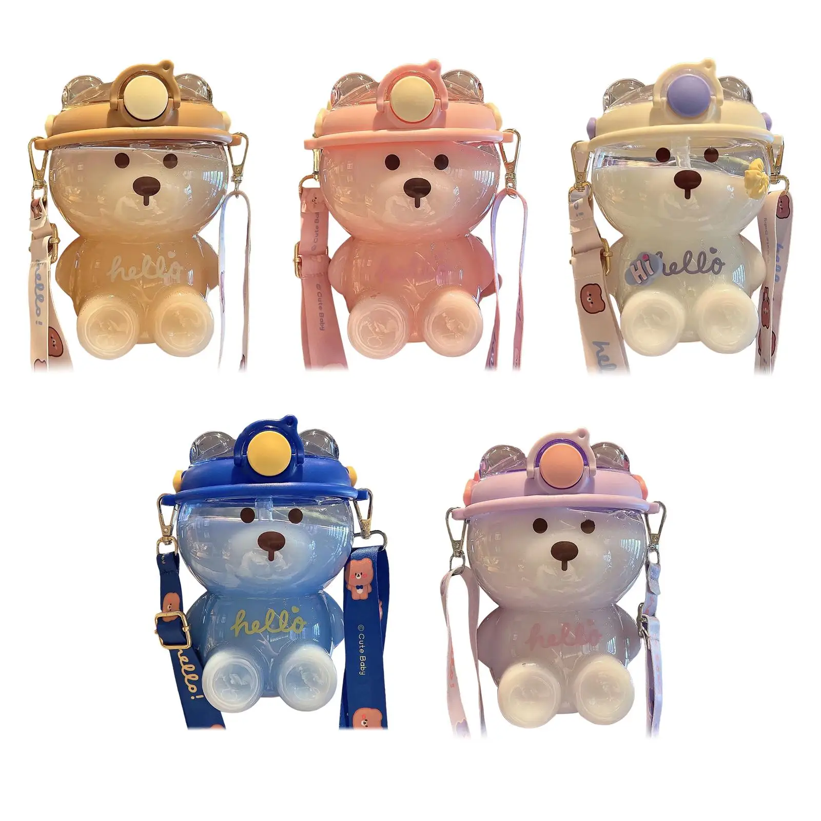 Summer 1 L Water Bottle for Kids Tumbler with Straw Mug Cup Bear Kawaii Outdoor Sport Plastic Girls School Cute Drinking Cup