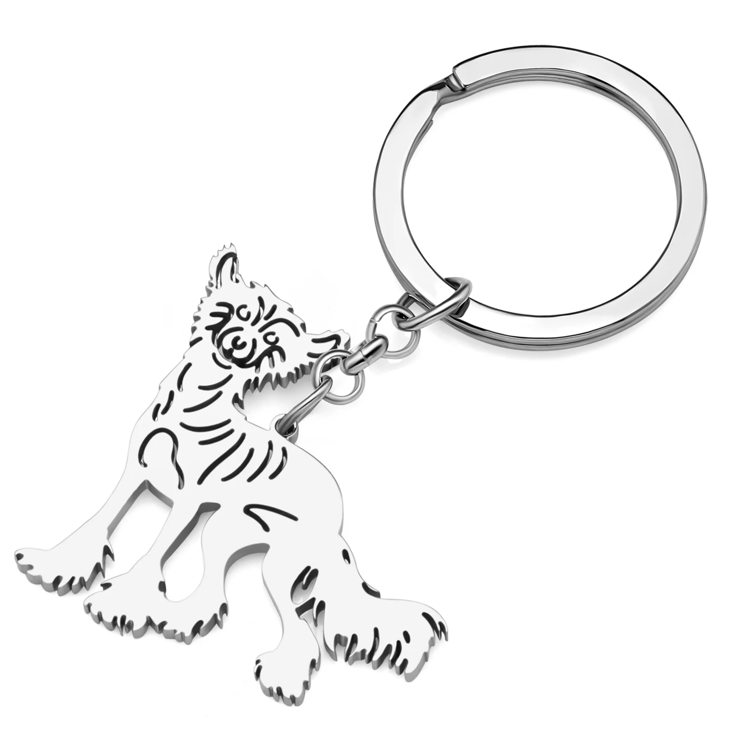 Bonsny Stainless Steel Silver-plated Cute Chinese Crested Dog Keychains Pet Keyring Key Chains Car Bag Charms For Women Jewelry