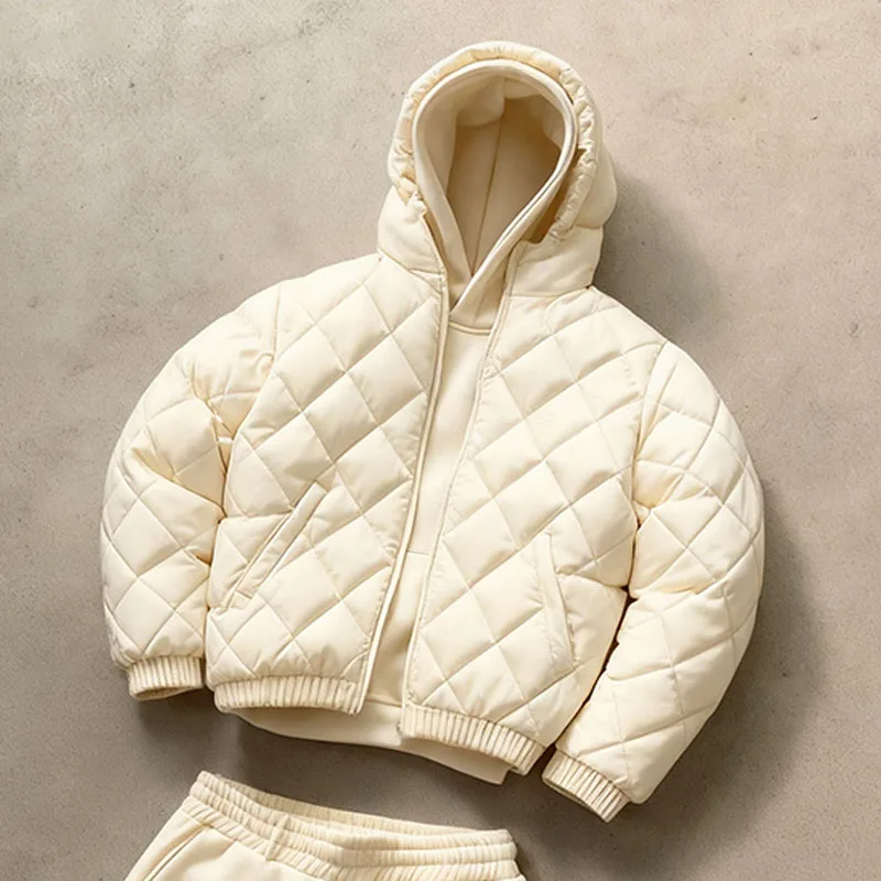 

Мужской уличный комплект джинсовой куртки-пуховика, осень 2022, новое пальто в клетку с капюшоном на подкладке + серые спортивные штаны, повседневная одежда, мода оверсайз