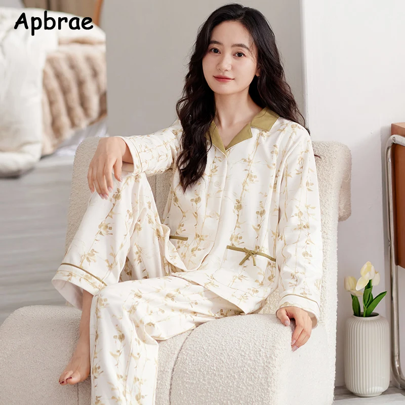 Women Cotton Pajamas Autumn Winter Long Sleeves Casual Lapel Pijamas Simple Style Nightwear Cardigan Woman Sleepwear