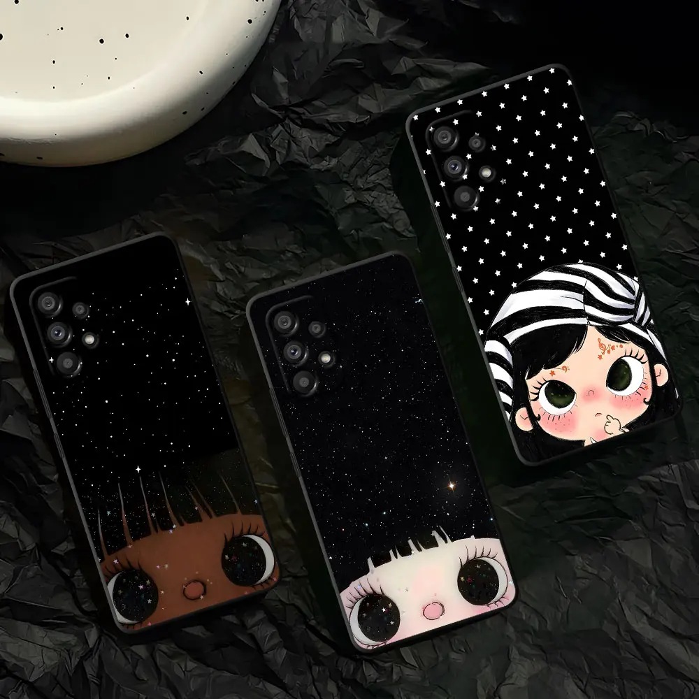 Dark Tone Cosmic Pupil Girl Case for Samsung Galaxy A50 A10 A20e A20s A5 A7 A70 A80 A40 A04s A50s A04 A04e TPU Black Phone Cover