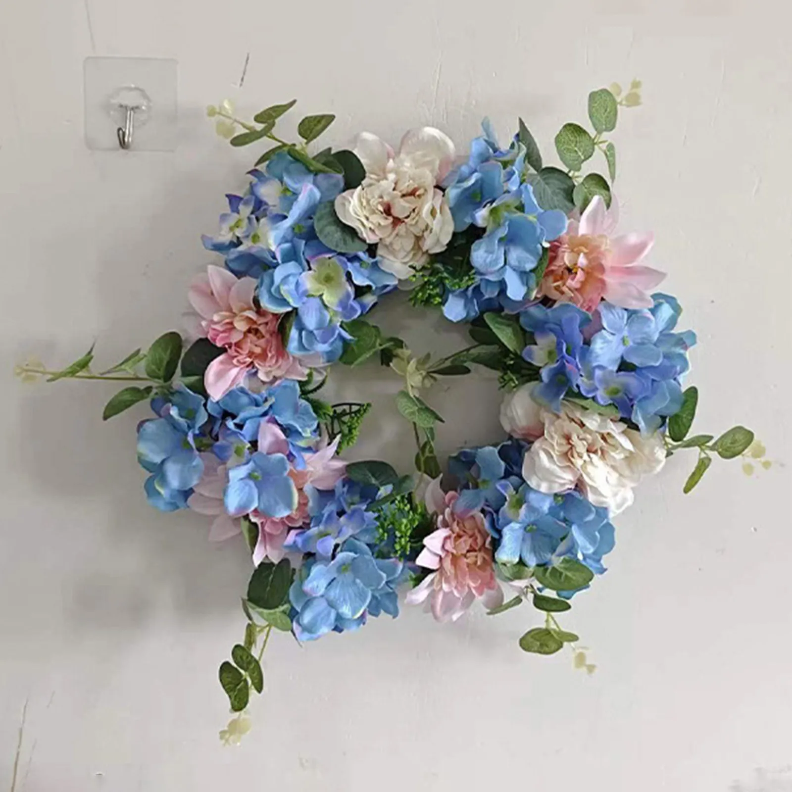 

2024 Spring Blue White Hydrangea Wreath Cross Border Simulation Flower Decoration Outdoor Patio Wedding Hanging Decoration 30cm