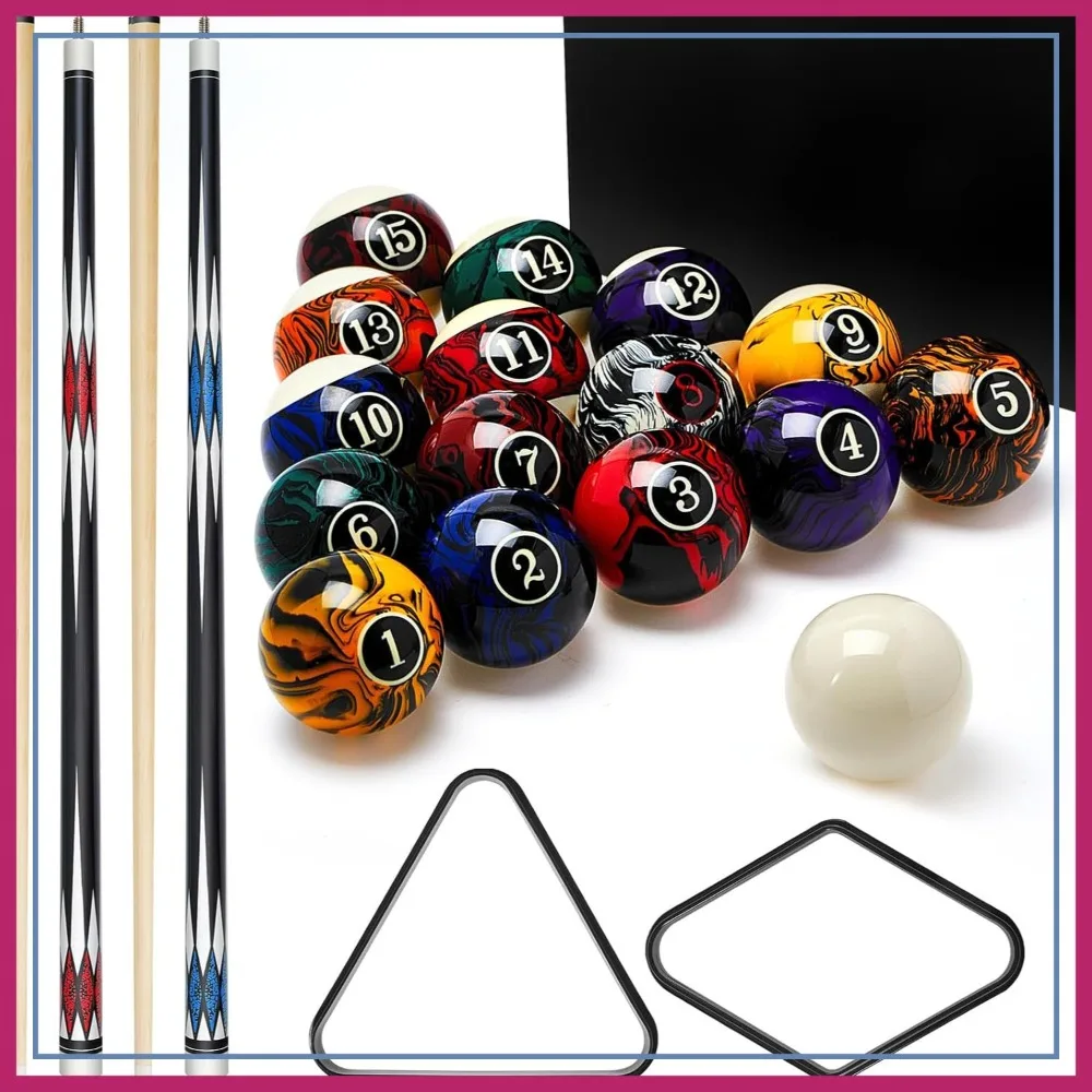 

20 Pcs Pool Ball Set with 2 Cues and Frame, Billiard Accessories for Men, Family Office Entertainment, Father's Day Gift