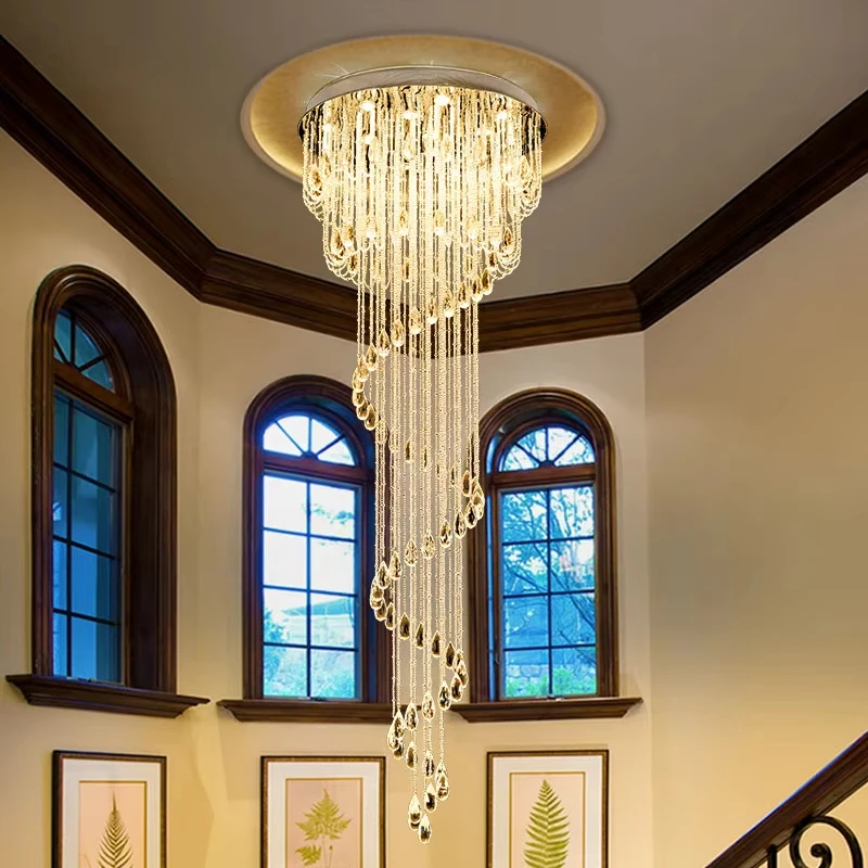 Modern Minimalist, Light Luxury, Romantic Atmosphere, Crystal Chandelier Staircase, Revolving Villa, Living Room Staircase