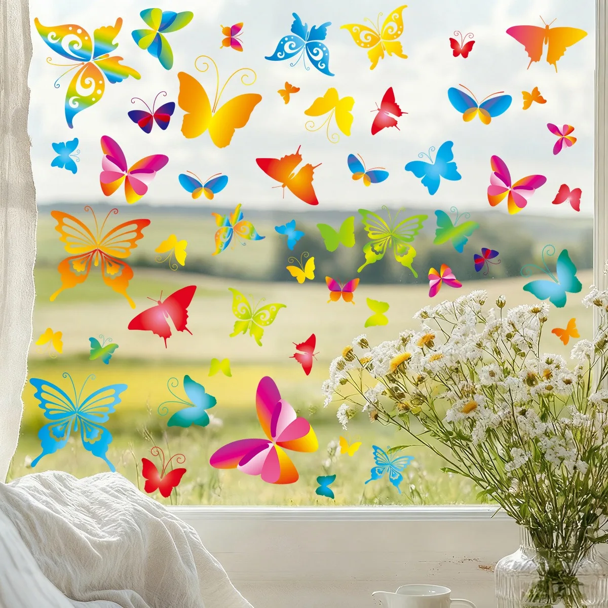 New Arrival Holographic Butterfly Stickers Window Decal Shop Glass Decor Static Cling Sticker Removable Wall Art Home view 2