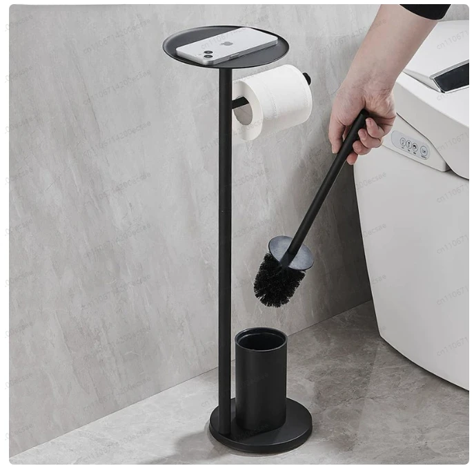 

Toilet Paper Holder Household Odor Proof Floor Standing Storage Rack Hotel Bathroom Black Stainless Steel Toilet Brush