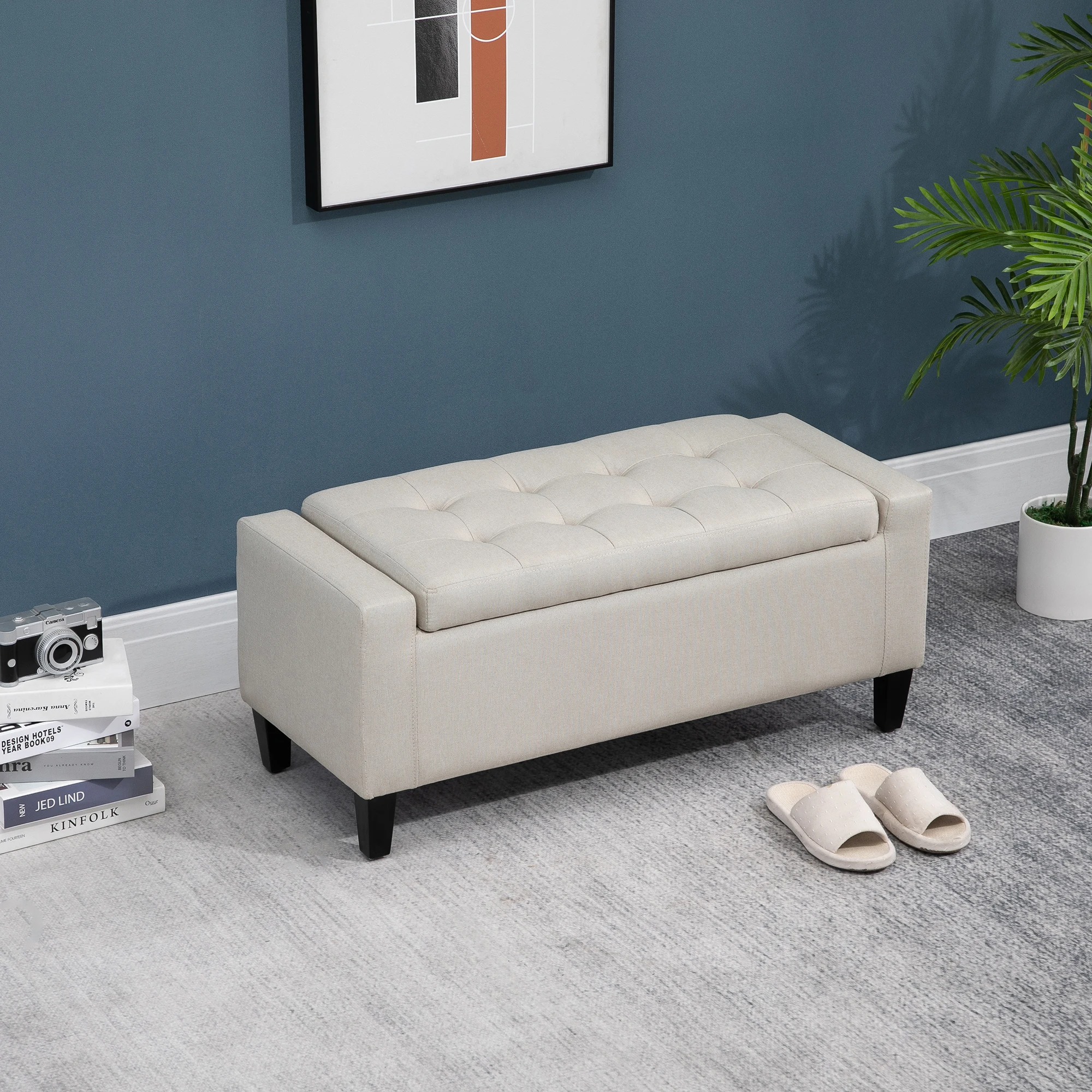 

Modern Storage Ottoman Bench with Storage for Living Room Bedroom Beige