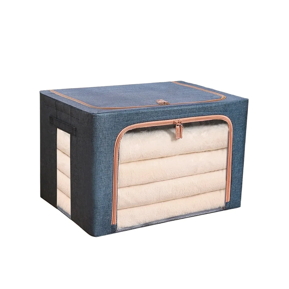 Clear Window Clothes Quilt Storage Bins Large Capacity Steel Frame Clothing Sorting Box Dust-proof with Handles Zipper