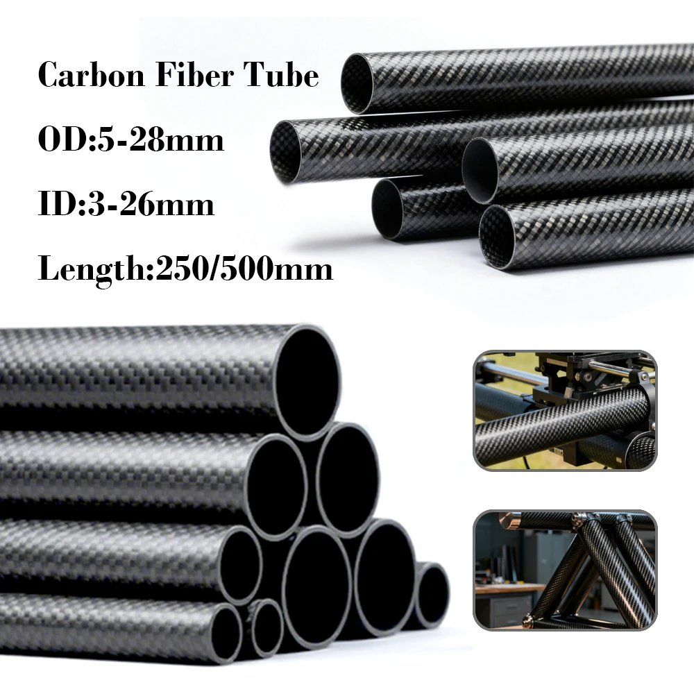 1pcs 250/500mm 3K Carbon Fiber Tube Twill Matte, Length Is 500 Mm Remote Control Aircraft Accessories Model Aircraft