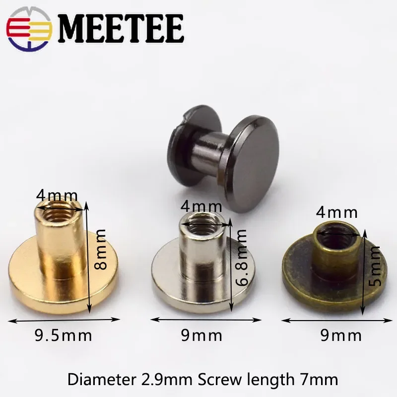 Meetee 10/20Pcs Flat Head Screws Nail 5/6/8mm Bag Rivet Metal Notebook Binding Rivets Buckle DIY Luggage Hardware Accessories