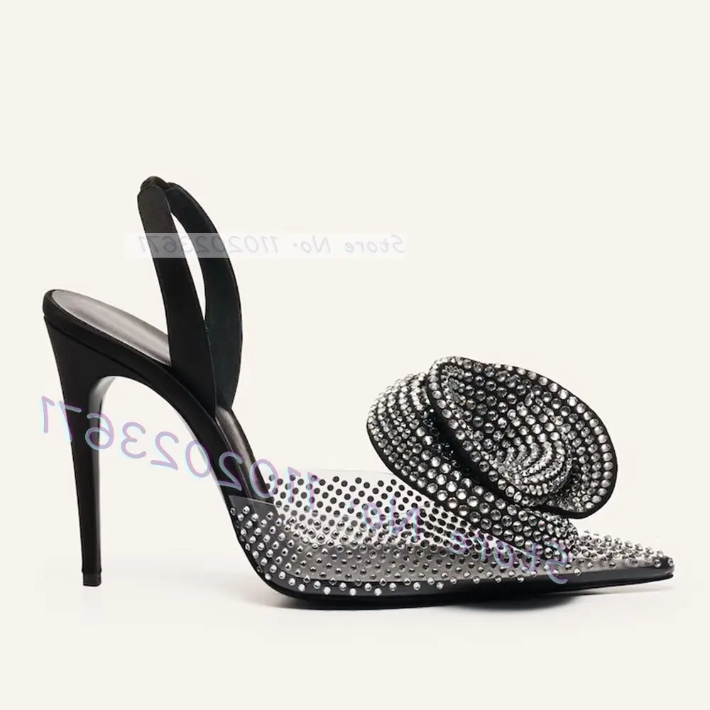 Pointy Rhinestone kwiat sandały z pcw kobiety Slingback przezroczyste wysokie sandały na obcasie letnie Runway kobiece luksusowe buty i zabawy