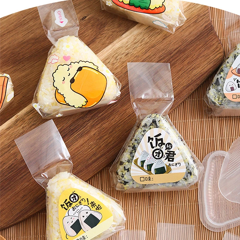 50Pcs Cartoon Transparent Japanese Triangle Rice Ball Disposable Packaging Bag Seaweed Onigiri Sushi Bag Bento Accessories