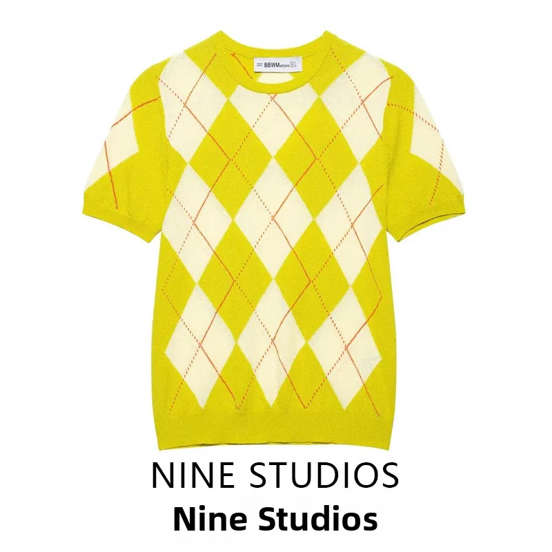 

New NINE ZA Women's Diamond Pattern Knitwear ort Sve round Ne Pullover Loose Fit Comfortable Casual Sle Autumn Top