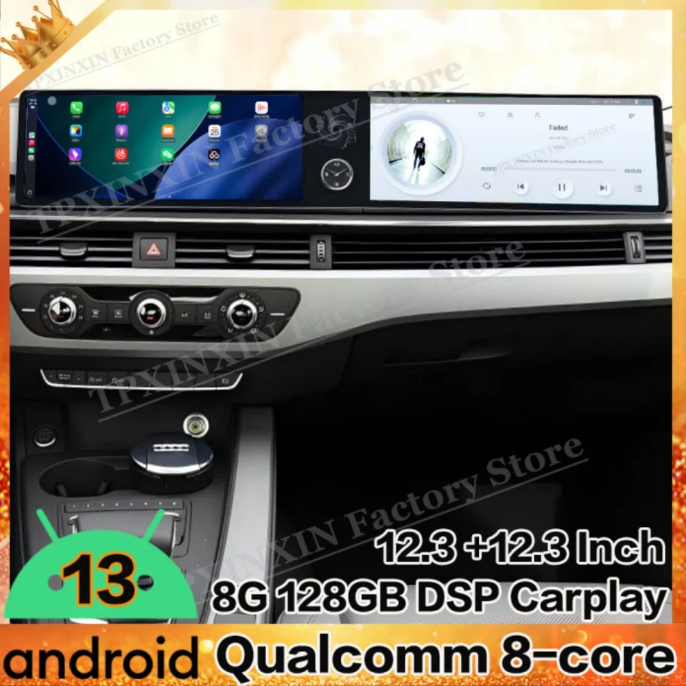Dual Screen Interaction Android 13 For Audi A3 2015~2020 Multimedia GPS Navigation Car Radio Stereo Receiver Carplay Head Unit